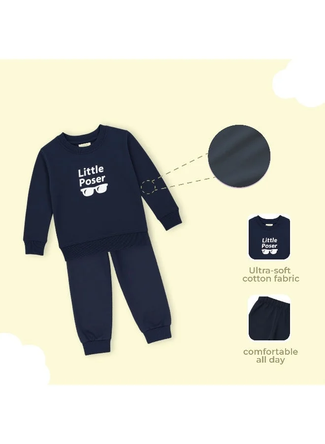 Luay Navy Blue Luay Boys Winter Co-ord Set | Organic Cotton Top & Bottom | SoftCozy Winter Wear | Stylish Outfit ( Navy Blue) for Men | Best Price UAE